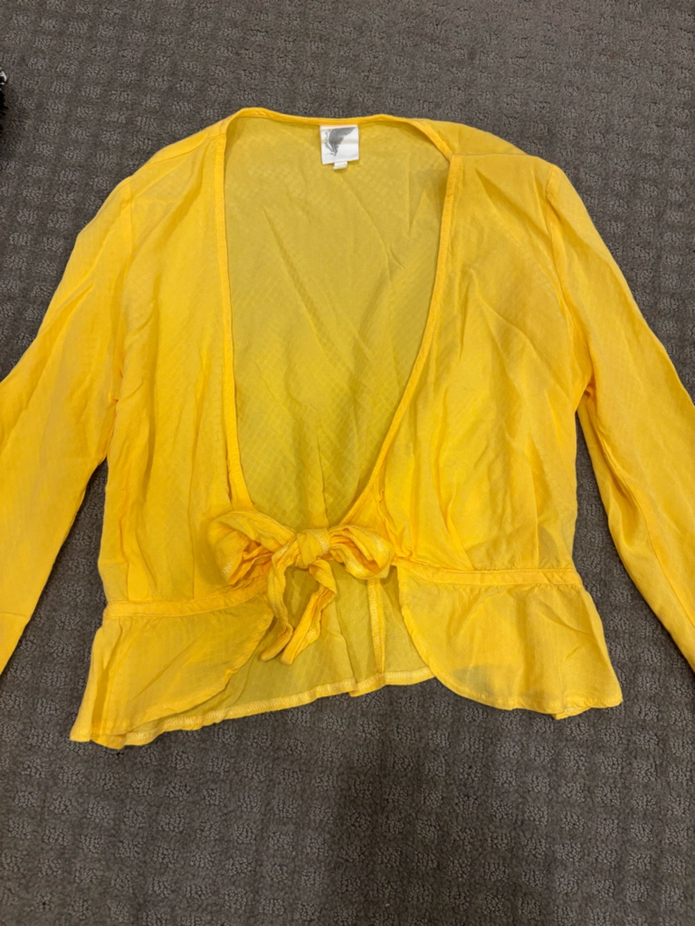 Anthropologie Yellow Sheer Tie-Front Top